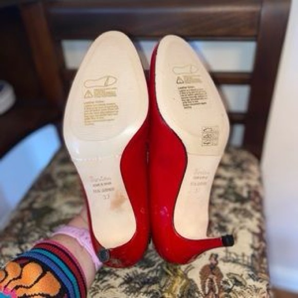 Boden Red Round Toe Slip-On Glossy Real Patent Leather Mini Pump Heels, sz 37 - Picture 12 of 13